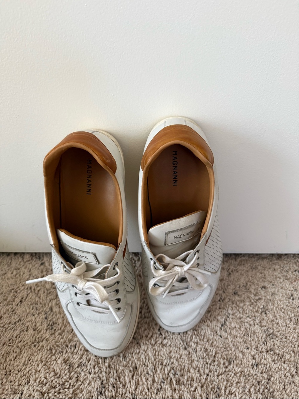 Magnanni White Leather Sneakers with Tan Accents - Picture 4 of 8